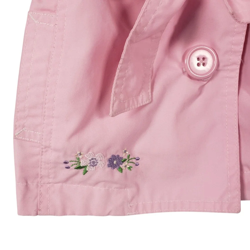 Vintage OshKosh Baby Girls Pink Trench Coat Floral‎ Embroidered Jacket 18 mths